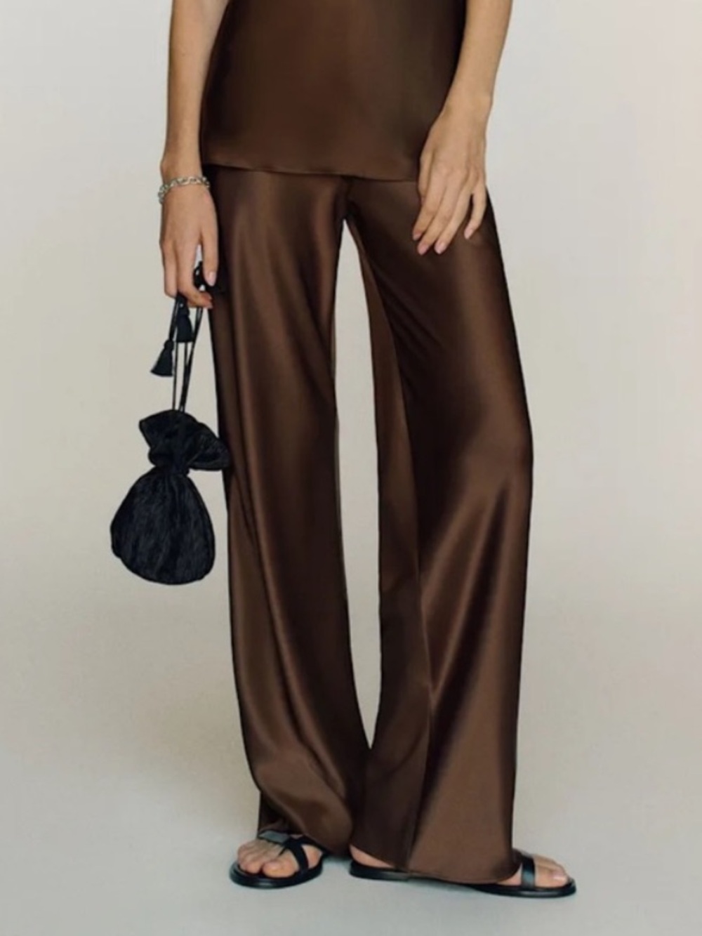 Reformation Gale Brown Silk Wide-Leg Pants